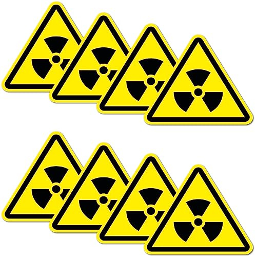 Stickerfreaks 8 Stück Warnhinweis Aufkleber 6x5cm Radioaktiv UV Schutz laminiert wasserfest Digitaldruck Warnung