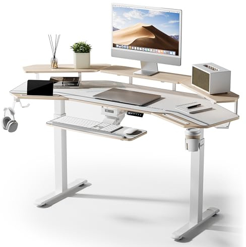 EUREKA ERGONOMIC Höhenverstellbarer Schreibtisch 182×76cm Flügelförmiger Gaming Tisch Höhenverstellbar Elektrisch Doppelmotor Groß Gaming Schreibtisch mit Led, Monitorständer und Tastaturablage
