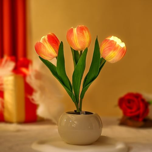 WSYEAR Gifts for Mom,Flower Lamp Rose Flower Table Lamp Battery Powered Small Night Lights,Table Bedside Lamp for Bedroom Home Decor,Christmas Birthday Gift for Women Girls