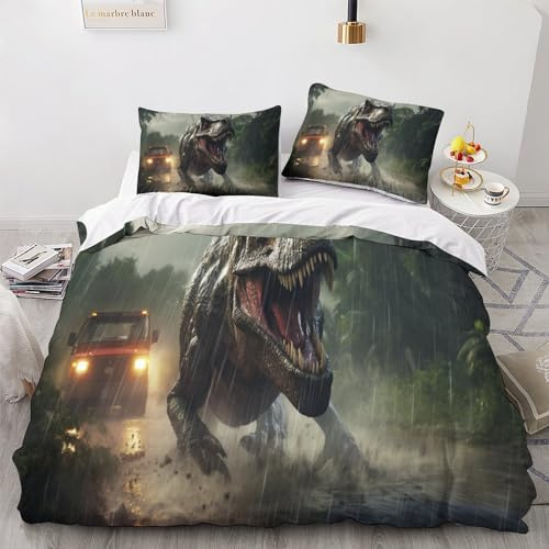 GEEYOU Dinosaures Parure De Lit Console De Couette pour Decor Comfort Cover Literie Tyrannosaurus Rex Linge De Lit pour Adultes Enfants Hypoallergénique Doux Et Souple Confortable Double（200x200cm）