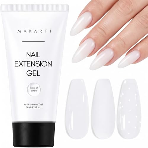 Makartt Poly Nail Gel - Long Lasting 3D Gel for Nail Art, Quick Nail Builder Extension Gel 50ML, Natural Look White Pink Clear Rosy for Technician Starter DIY Salon for Woman Design (Wisp of White)