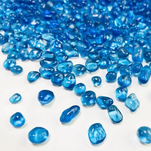 RCFFDL Light Blue Glass Stone, 0.9LB Aquarium Sea Glass Pebbles Marble Fish Tank Gravels, Gemstones Flat Glass Stones for Event Wedding Birthday Decoration Vase Fillers