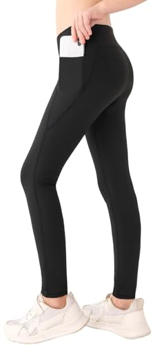 Girls' Sports Leggings with Pockets - Black Activewear Yoga & Running Leggings for Kids & Youth (Sizes 6-8, 7-8, 8-10, 9-10, 9-11, 11-12, 12-13, 13-14 Years)