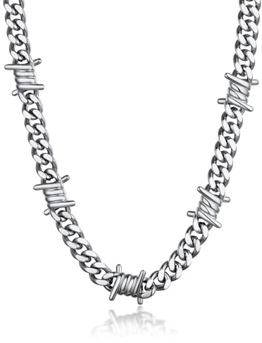 Bandmax Damen Panzerkette - Edelstahl Kette 45CM Dornen Ketten 9MM breit für Frauen und Herren - Schmuck für Vatertag