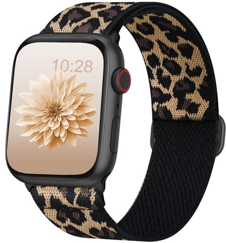 DigiHero Compatible with Apple Watch Straps 40mm 42mm 44mm 41mm 45mm 46mm 38mm, Elastic Stretchy Nylon Sport Solo Loop Replacement Band for iWatch Series 11 10 9 8 7 6 5 4, SE 3 2 1, Leopard S