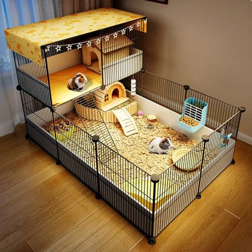 Pgkog Meerschweinchen Käfig, Kleintierkäfig Großer Raum mit Wasserdichter Bodenplatte, Verschlüsseltes Eisengeflecht 1,5 cm, Geeignet für Igel, Meerschweinchen, Hamster, Kaninchen