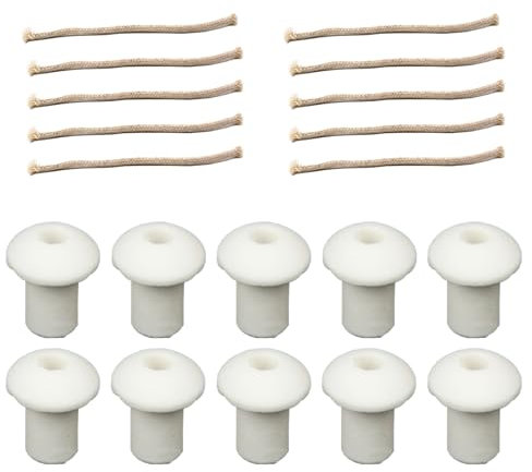 RPFROP Lot de 10 mèches de cordon en coton et supports en céramique pour lampe à huile et alcool - Convient pour différentes tailles de lampe en verre