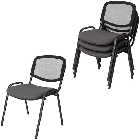 Topsit 4er Set Stapelbare Besucherstühle mit Rückenlehne aus Mesh, Wartezimmerstühle, Bürostühle, Konferenzstühle, Stühle für Rezeption Pausen Raum (Anthrazit)
