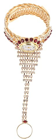 Artibetter Strass Armbanduhr Damen mit Fingerring Armband Vintage Edelstahl Schnallensicher Modisches Schmuckaccessoire für Alltag und Fest