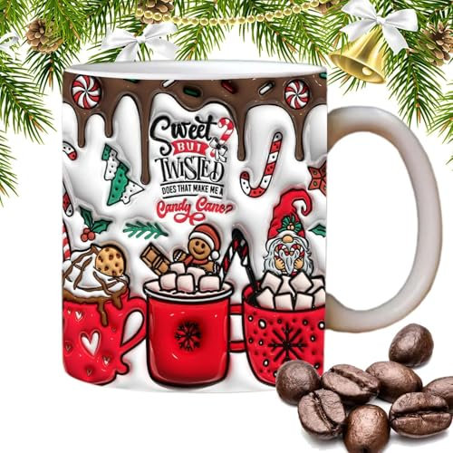-Weihnachtstasse | Flach Bedruckte -Keramiktasse Mit Lebkuchenmann-Süßigkeitsmotiv - Winter-Kaffeetasse, Flach Bedruckt, Lebkuchenmann-Keramiktasse | Winter-Weihnachts-Teetasse, Lustige Kaffeet