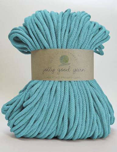 5mm Braided Macrame Cord Rope by Jolly Good Yarn, Soft Recycled Cotton, 100m (500g), Wall & Plant Hangers, Textile Jewellery, Decorations (Broadclyst Blue)