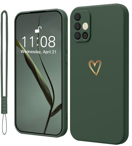 Mitetabo Hülle für Handyhülle Samsung Galaxy A51 5G Silikon mit Gold Liebesherz,Samsung A51 Hülle Dünn Gold Love Schutzhülle Slim Kratzfeste Rundumschutz Case für Samsung Galaxy A51 Grün