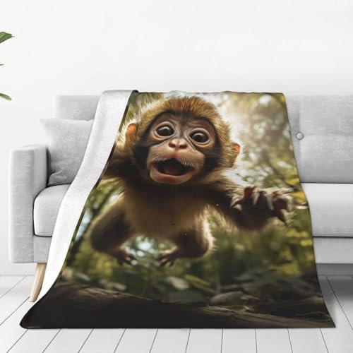 Evengigy Manta de microfranela ultrasuave con estampado de mono, suave y cálida, para cama, sofá y viajes
