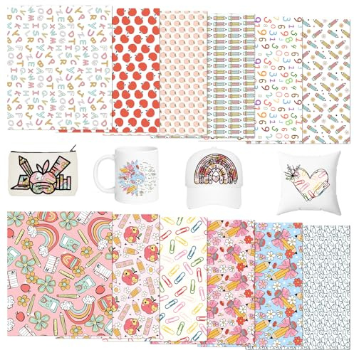 Tintnut Sublimations-Transferpapier für Lehrer, 12 Blatt, 30,5 x 25,4 cm, für die Schule, gemusterte Sublimations-Tintenübertragungsblätter für selbstgemachte Tassen, Becher, T-Shirts