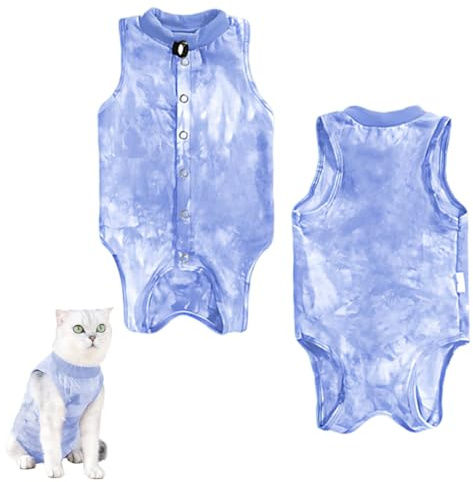 LAKJUOZ Traje De Recuperación Quirúrgica Para Gatos Ropa Chaleco Médico Para Gatos Body Gatos Postoperatorio Después De La Cirugía Collar Electrónico Alternativa Para Esterilización Destete (Azul)