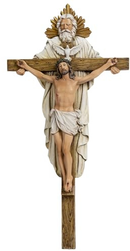 Grace4Joy Holy Trinity Wall Cross, 12.5 Inches Holy Trinity Crucifix Catholic Home Decor, Hand Painted Holy Spirit Jesus Cross for Wall Religious Housewarming Gifts