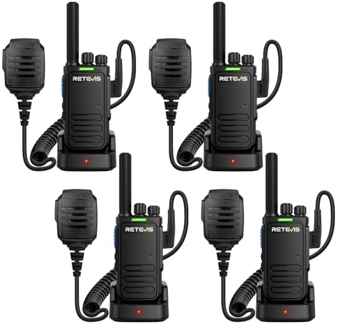 Retevis B64 Talkies-Walkie pour Adultes Longue Portée, avec Suppression du Bruit AI, Micro Portable, Commutation 6 Langues, Réduction du Bruit VOX pour l'industrie et Les Chantiers (Noir, 2 Paires)