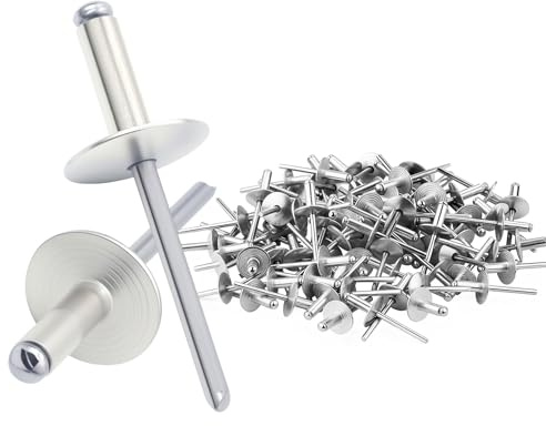 Spetsbst 100 Stück Blindnieten (4.8 × 12mm) | Aluminium Nieten Breite Krempe Popnieten Kuppelkopf Blindnieten Set, Silber Blind-Nieten