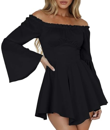 Piratenkostüm Damen Mittelalter Kleidung Gothic Corsett Swing Kleid Kurz Sexy Langarm Piratin Strampler Minikleid Overall Partykleid Jumpsuit Für Halloween Karneval Cosplay