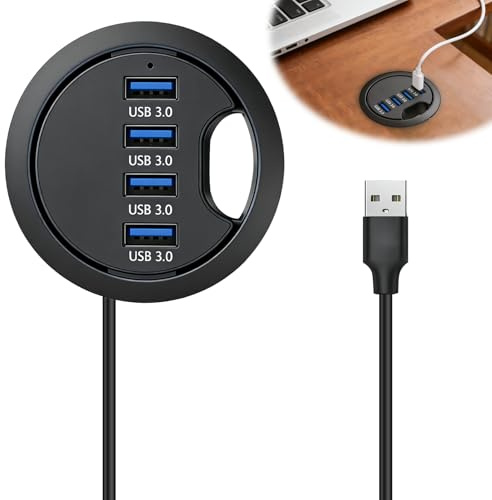 USB 3.0-hub, 60 mm stationär pip dockstation med 4 USB 3.0-portar, inbyggd nav för stationär dator, bordsgenomföring usbhub för PC, bärbar dator, bildskärm, ljud, 4 x 3.0-portar, kabelgenomföring