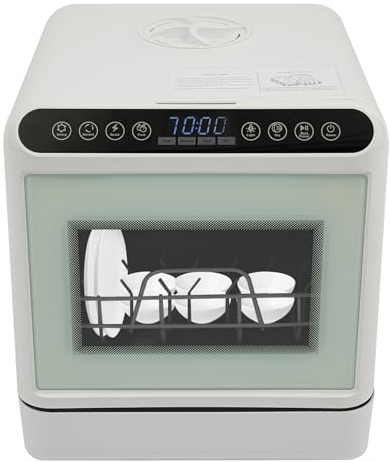 Mini lavavajillas con 4 + 1 programas, lavavajillas de mesa multifuncional independiente, lavavajillas flexible, depósito de agua integrado de 6 litros con/sin conexión de agua, control táctil