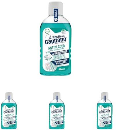 Pasta del Capitano, Antiplaque Mundwasser, Alkoholfreies tägliches Mundwasser, Übt eine effektive Antiplaque-Wirkung aus, Mit antibakterieller Wirkung, 100% Made in Italy, 400 ml Flasche