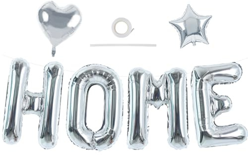 TONIFUL 40 Inch Silver HOME Letter Balloon, Large Decoraction for Housewarming, New Home Parties and Homecoming Celebrations,Premium Silver Balloon Banner for Welcome Sign and Party Supplies