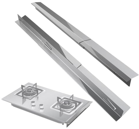 Cooktop Edge Guards - Two Piece Stainless Steel Retractable Covers, Heat Resistant Stove Protector, Sealing Filler Strip, Anti Slip Safety Barrier | For Burner Countertop Wall Cabinet Restaurant Home