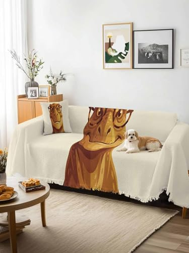 Yomandocix Brown Dinosaurs Sofa Cover Blanket Couch Covers for Armchair Cushion,Couch Sofa Silpcover with Tassel,Funny Animals Modern Art Living Room Bedroom Throw Towel Blanket Covers XX-L 71x150