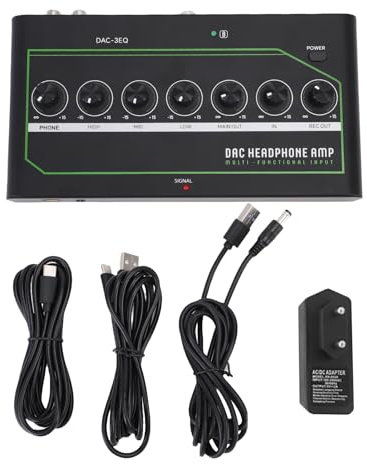 QWUUYEC DAC Ampli Casque Gaming, Amplificateur Audio avec Entrées Multiples USB Type C, Réglage Basse, Médium, Aigu, Commutation Mode Une Touche, Noir 20x11.5x4.7 cm - Son Haute Fidélité