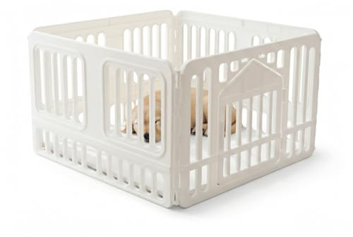AqpetFriends Recinto per Cani da Interno 97x97x60h cm in plastica con Porta – Box Modulare colore Bianco per Cuccioli e Animali Domestici – Parco Recinzione per Casa, Gatti e Cani