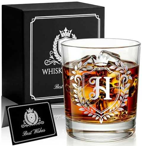 JEKUGOT Personalised Whiskey Glass Set, Personalised Gifts for Men, 10oz Whisky Glass Gift, Birthday Gifts for Men, Dad, Friend, Boyfriend, Father's Day, Scotch Bourbon Drinkers (H)