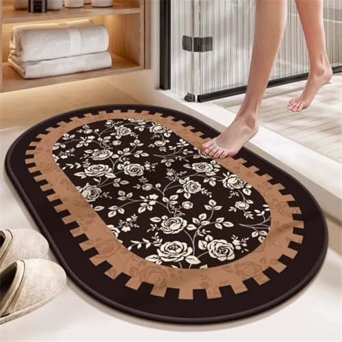 Alfombra de Baño Antideslizante, 50x80cm Alfombrilla Diatomita Baño Súper Absorbente, Alfombrilla Ducha Lavable Stone Bath Mat, Alfombra Piedras para Ducha, Cocina, Bañera y Baños, WC Black 6-303