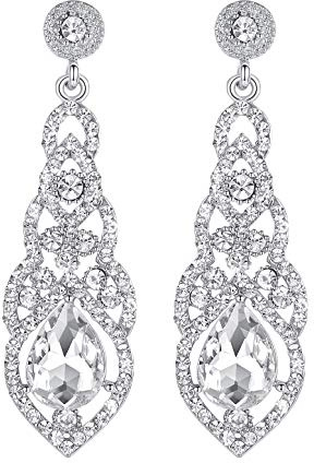 mecresh Clear Crystal Unique Design Teardrop Dangle Earrings for Bridemaid or Wedding