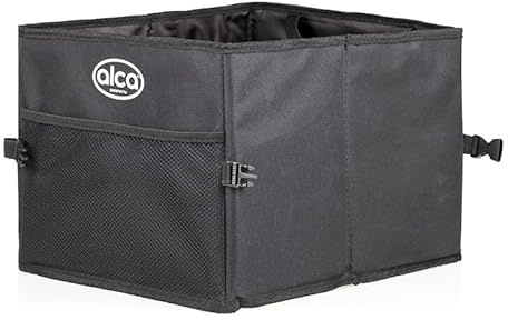 alca® Organizer Kofferraum Tasche Auto Box Autotasche Faltbar Universell verstärkter Boden stabil Schwarz 2 Fächer Klettverschluß-außen Netz