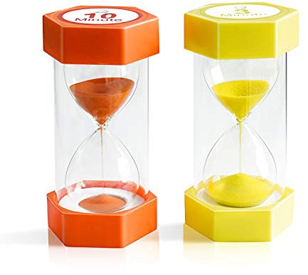 Sand Timer ,XINBAOHONG Hourglass Sand Timer 3 Minutes 10 Minutes Timer Clock for Kids Games Classroom Home Office Kitchen Use (Pack of 2) (4.7''X 2.3'', 3 Min(Yellow) and 10 Min(Orange))