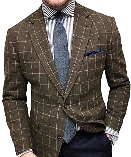 Blazer Scozzese Casual da Uomo Cappotto da Abito Slim Fit con Bottoni a Quadri Moda Uomo