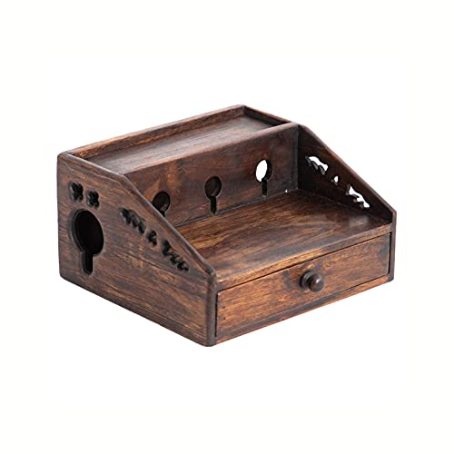 ZLASS Kabelbox Hölzerne multifunktionale Kabelmanagement-Box-Homektop große Kabel-Kabel-Streifen-Aufbewahrungsbox-Vintage-Kabel-Organizer-Box mit Kleiner Schublade Steckdosenbox