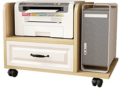 CPU Holder Stand PC Tower Stand with Storage, Mobile Printer Stand, 2-Tier Printer Cart CPU Stand with drawers and wheels, Under Desk, for Home Office PC Tower Stand ( Color : Natural , Size : 76*46.5