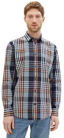 TOM TAILOR Herren Regular Fit Chambray Hemd aus Baumwolle, 34642 - Navy Orange Mint Big Check, XXXL