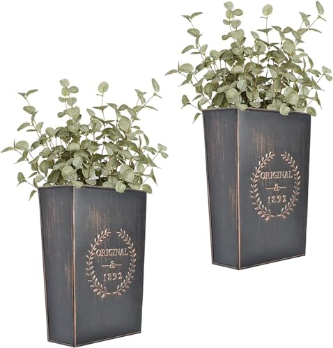 SOMEDA® 2er Set Rustikaler Blumentopf verzinkt/Blumenhalterung/Gefäß zur Befestigung an Wand/Vintage Deko Garten (Rostbraun)