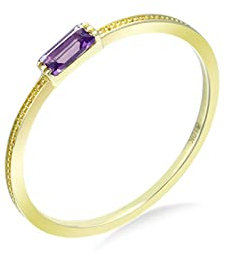 Lieson Verlobungsring Damen, 14K Goldring Damen 585 Echtgold Vintage Dünn Solitär Rechteckig Amethyst Freundschaftsringe Gelbgold Große 61 (19.4)