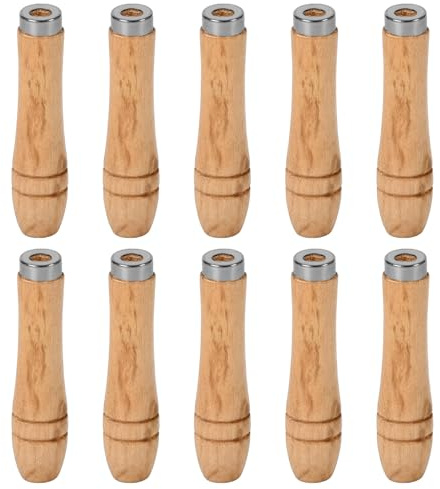 TopHomer 10Stück Holz-Feilengriff, Sicherheits-Feilengriff mit Metall-Sicherheitsringen, Feilenschneidewerkzeug-Griff, langlebiger Ersatz-Feilenschneidegriff für Holzbearbeitungsschreiner (90mm)
