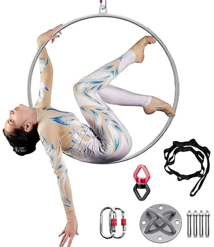 Qiang Fitness Aerial Lyra Hoop Set 31/33/35/37/39 Zoll Für Erwachsene Suspension Professioneller Ring Edelstahl Hoop Circus Aerial Equipment Für Akrobatik-Performance,Diameter-100cm