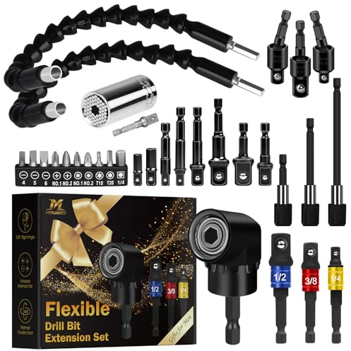 MESUADESI Flexible Drill Bit Extension Set, 22V, Bendable & 105° Right Angle Bit Extension, Drill Bit Holder Screwdriver Kit