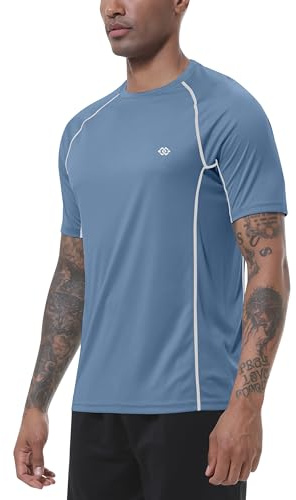 MoFiz Camiseta Anti UV Hombre Rashguard Secado Rápido Manga Corta Transpirable Surf Correr Natación Gris Azul EU XL