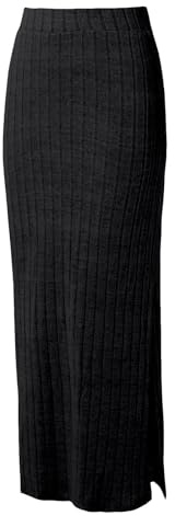 KBOPLEMQ Falda elástica para mujer, cintura alta, falda larga con hendidura, otoño e invierno, cálida, elegante, vintage, retro, bodycon informal, falda de punto, falda lápiz larga, falda casual, O