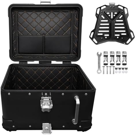 40L 45L Baúl de Moto Negro Blanca Maleta de Moto Top Case,Top Case Caja de Cola de Motocicleta con Cerradura de Seguridad,Baúl de Aluminio para Moto(Black,45 L)