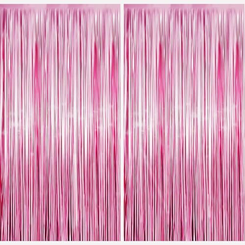 Laser 2 Stück Lametta Vorhang Rosa, Glitzervorhang Lametta Rosa, Glitzer Vorhang Geburtstag Folien Fransen Tinsel Curtain fur Prinzessin Geburtstag Deko Mädchen Hochzeit Hello Kitty Einhorn Deko(1x2m)