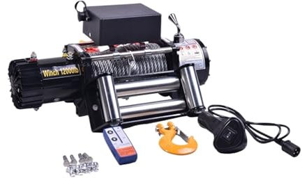 TIEOAXFT 3000LBS 24V/12V Electric Winch + 10M Synthetic Rope, Wireless Control, for ATV SUV Boat Truck Trailer Recovery Off Road Winch(24V 3000lb)